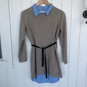 Oxford shirt-dress with velvet tie